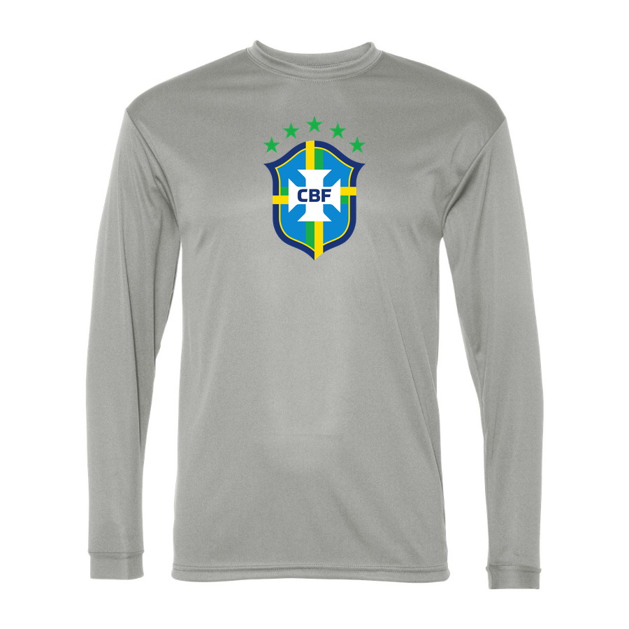 Men's Brazil National Soccer Team Performance Long Sleeve T-Shirt | Color: Silver | Original artwork on Drive garment