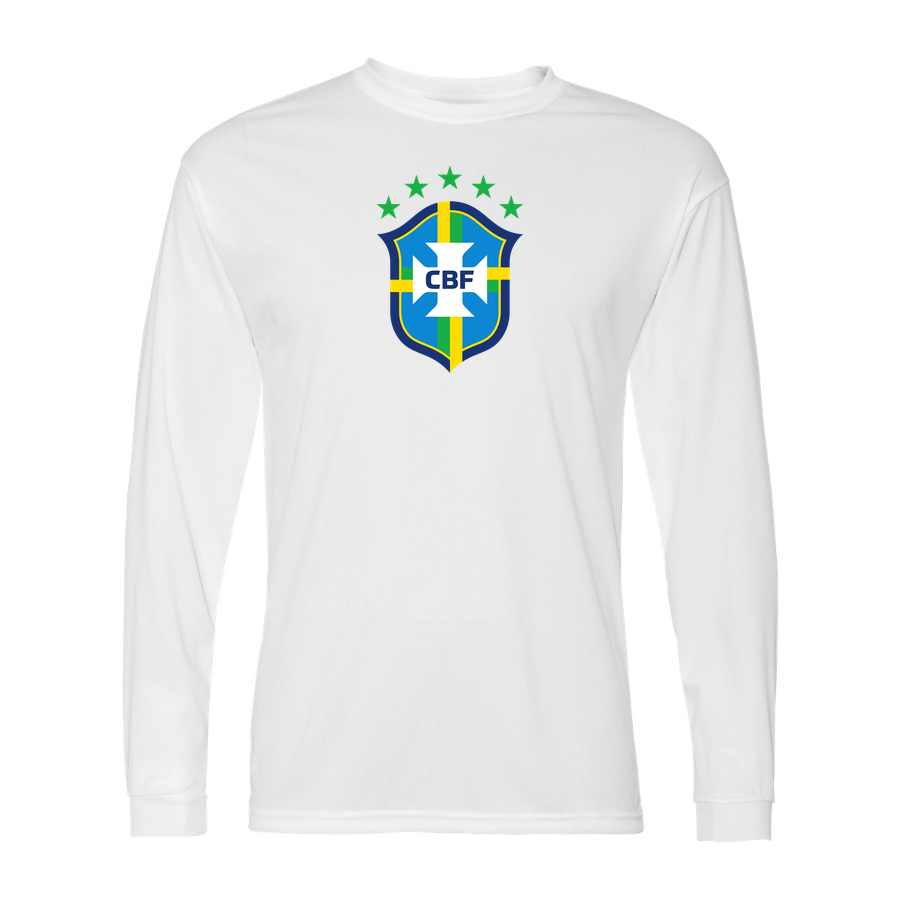 Men's Brazil National Soccer Team Performance Long Sleeve T-Shirt | Color: White | Original artwork on Drive garment