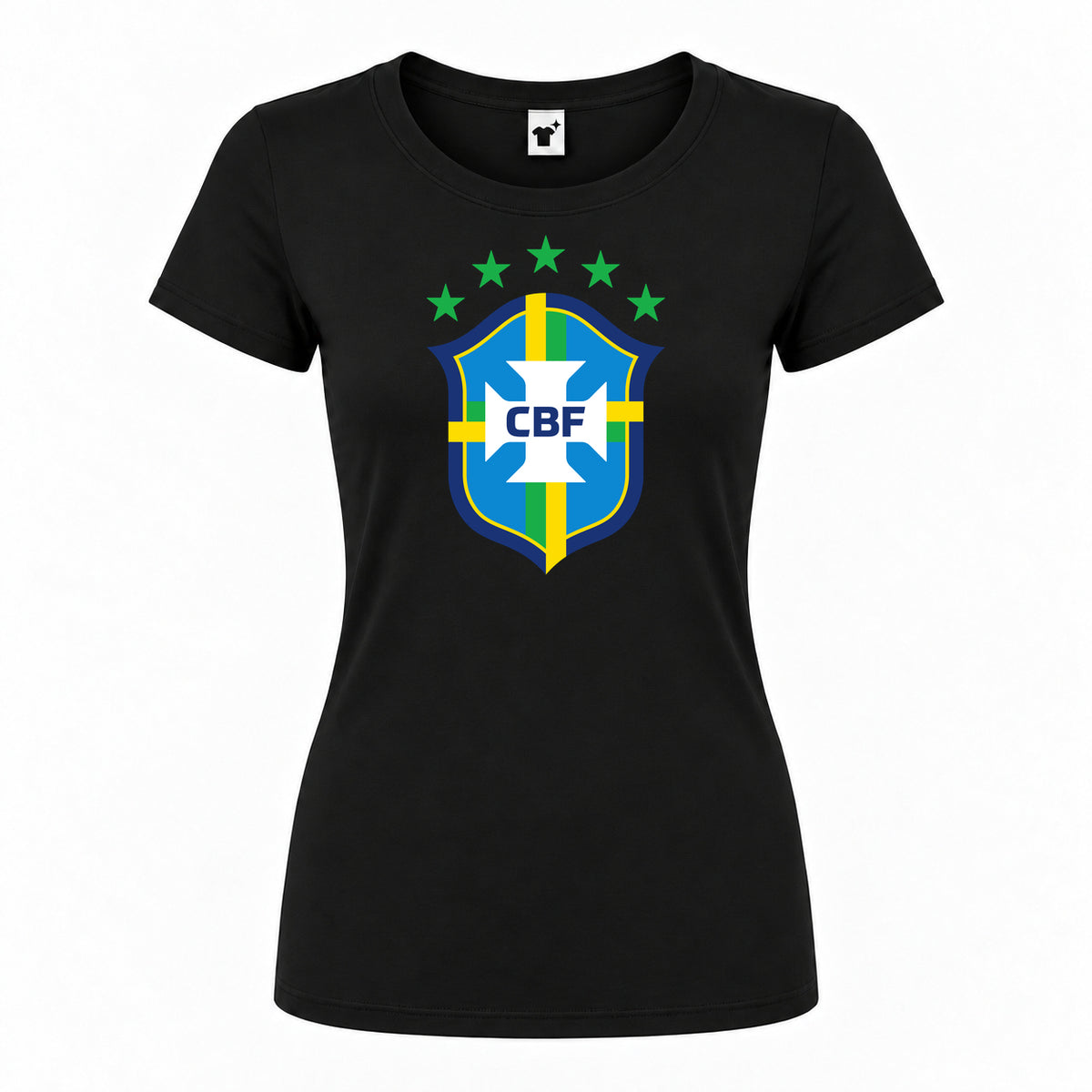Women's Brazil National Soccer Team Round Neck T-Shirt | Color: Black