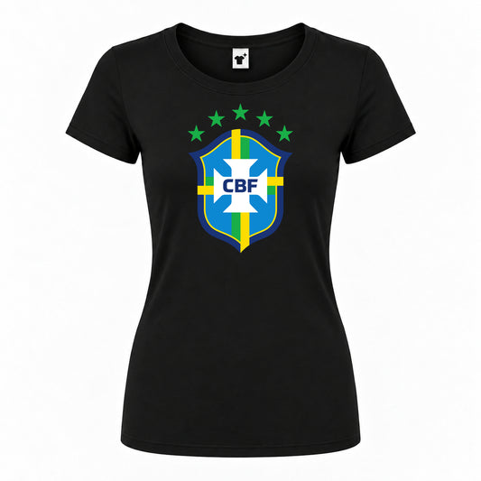 Women's Brazil National Soccer Team Round Neck T-Shirt | Color: Black