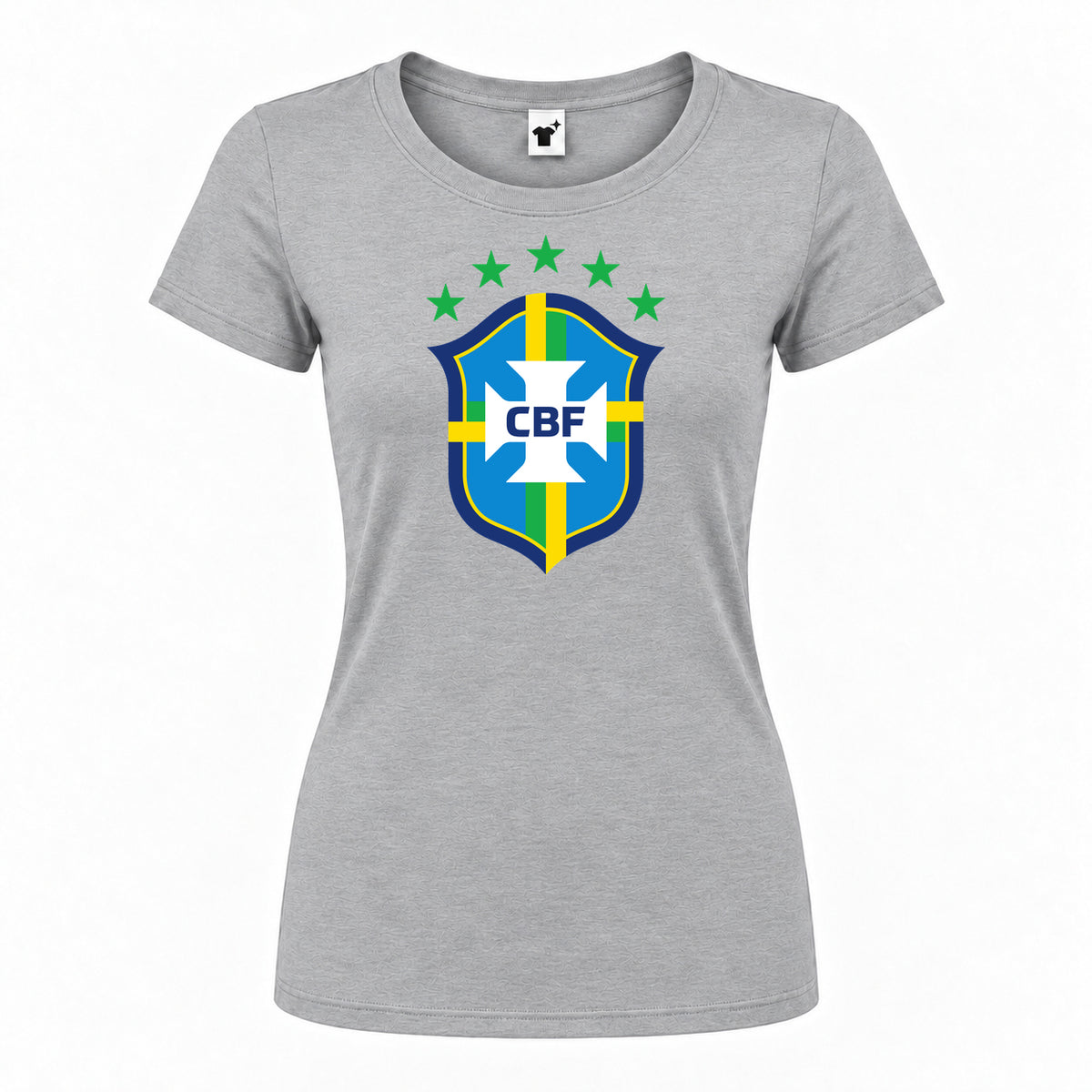 Women's Brazil National Soccer Team Round Neck T-Shirt | Color: Grey