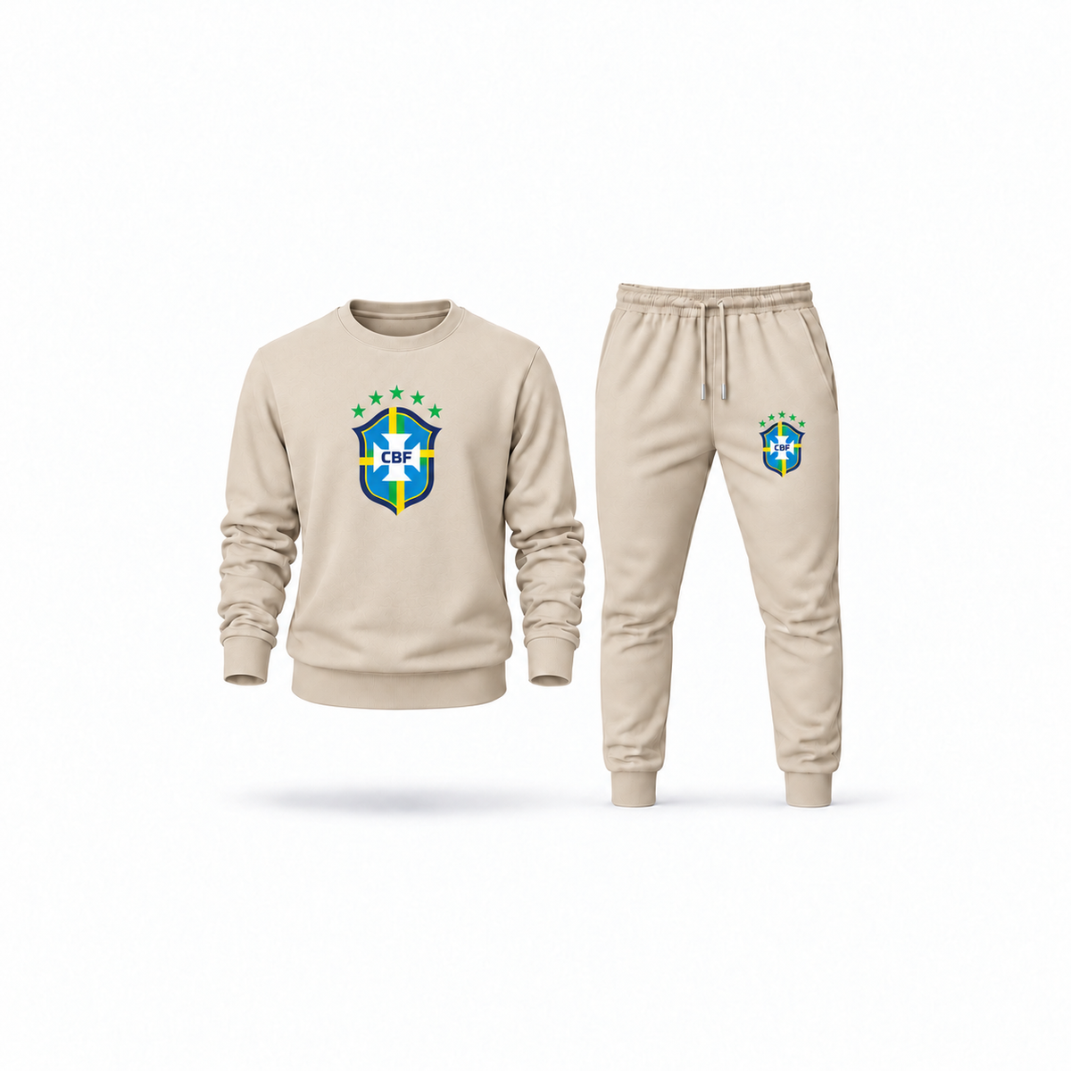 Men's Brazil National Soccer Team Sweatshirt Joggers Set | Color: Tan | Main