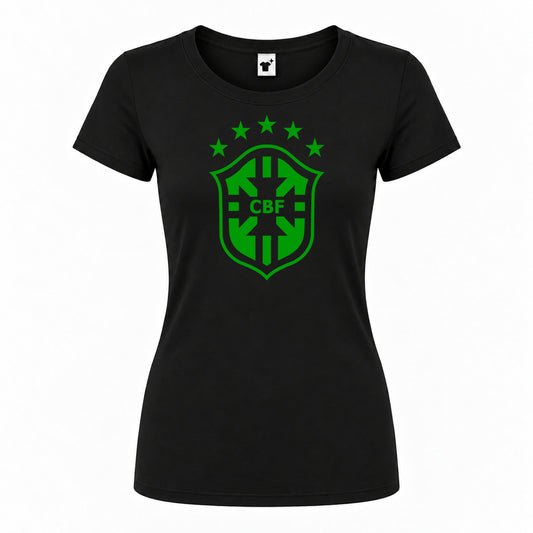Women's Brazil Soccer Round Neck T-Shirt | Color: Black