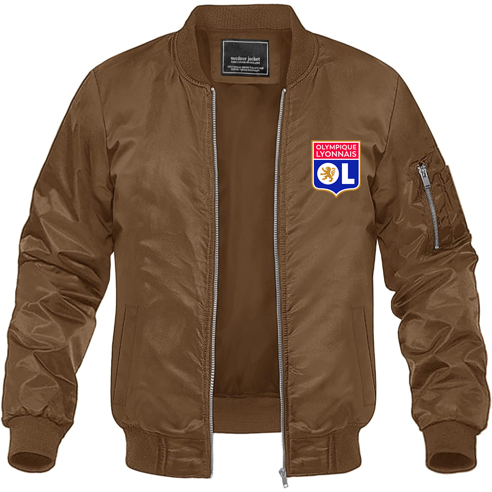 Men's Olympique Lyonnais FC Lightweight Bomber Jacket Windbreaker Softshell Varsity Jacket Coat