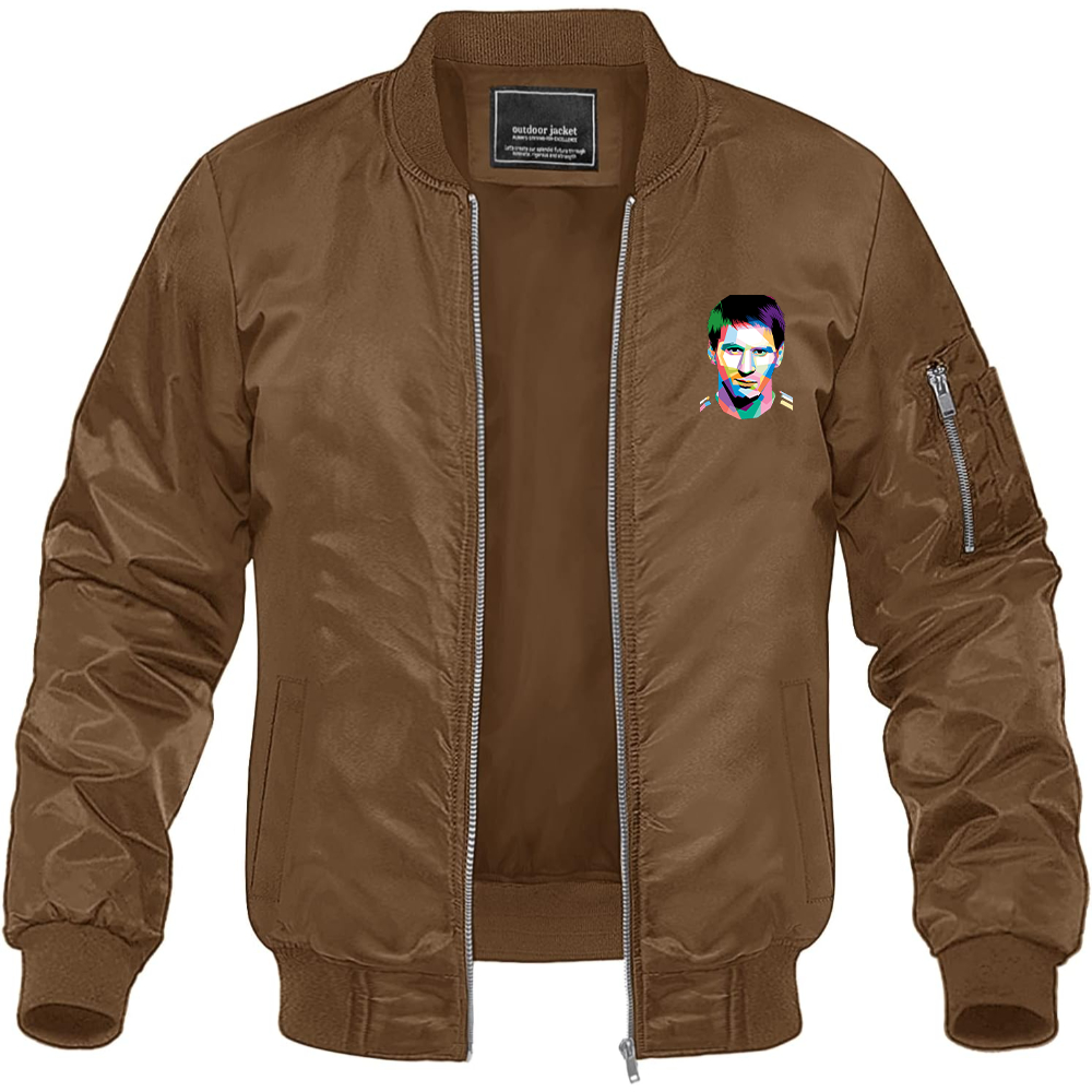 Men's Lionel Messi Face Art Soccer Lightweight Bomber Jacket Windbreaker Softshell Varsity Jacket Coat