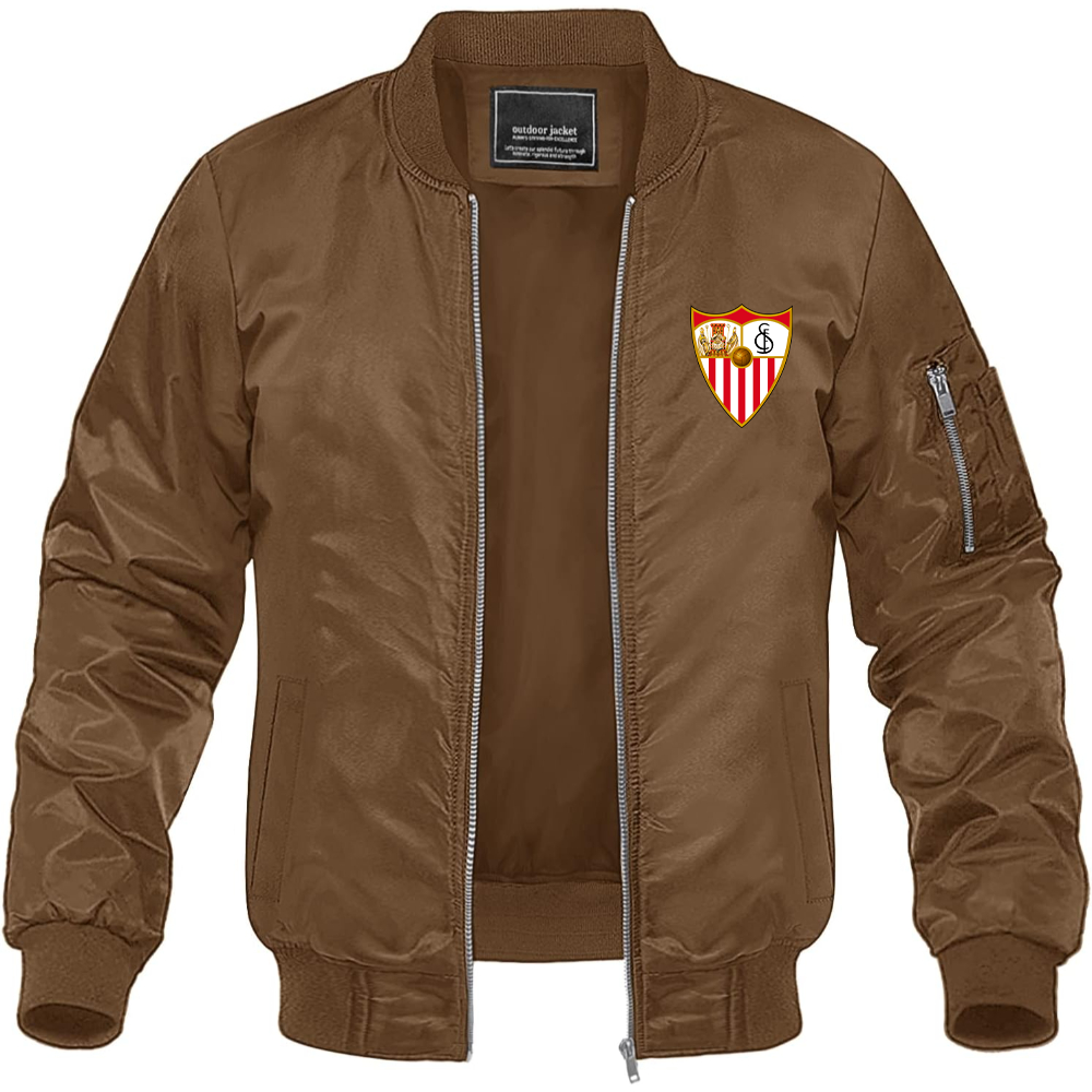 Men's Sevilla FC Lightweight Bomber Jacket Windbreaker Softshell Varsity Jacket Coat