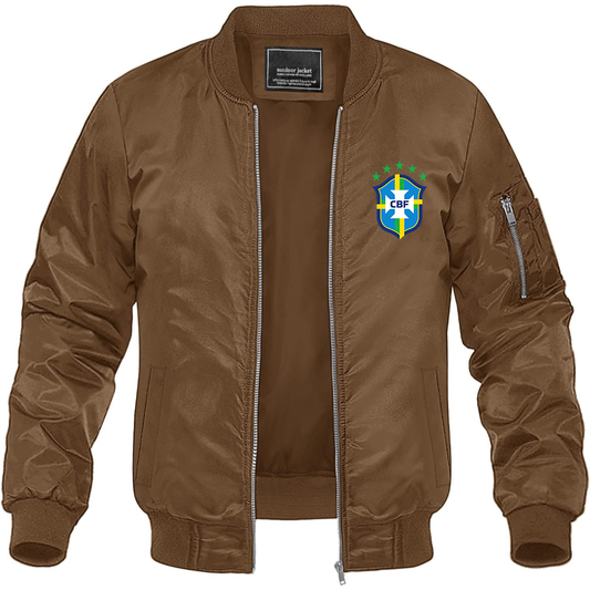 Men's Brazil National Soccer Team Lightweight Bomber Jacket Windbreaker Softshell Varsity Jacket Coat