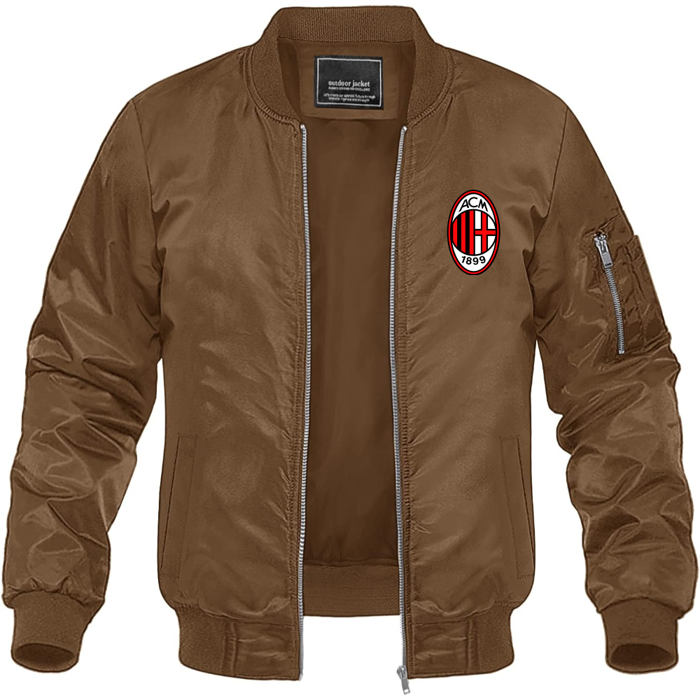Men’s AC Milan Soccer Lightweight Bomber Jacket Windbreaker Softshell Varsity Jacket Coat