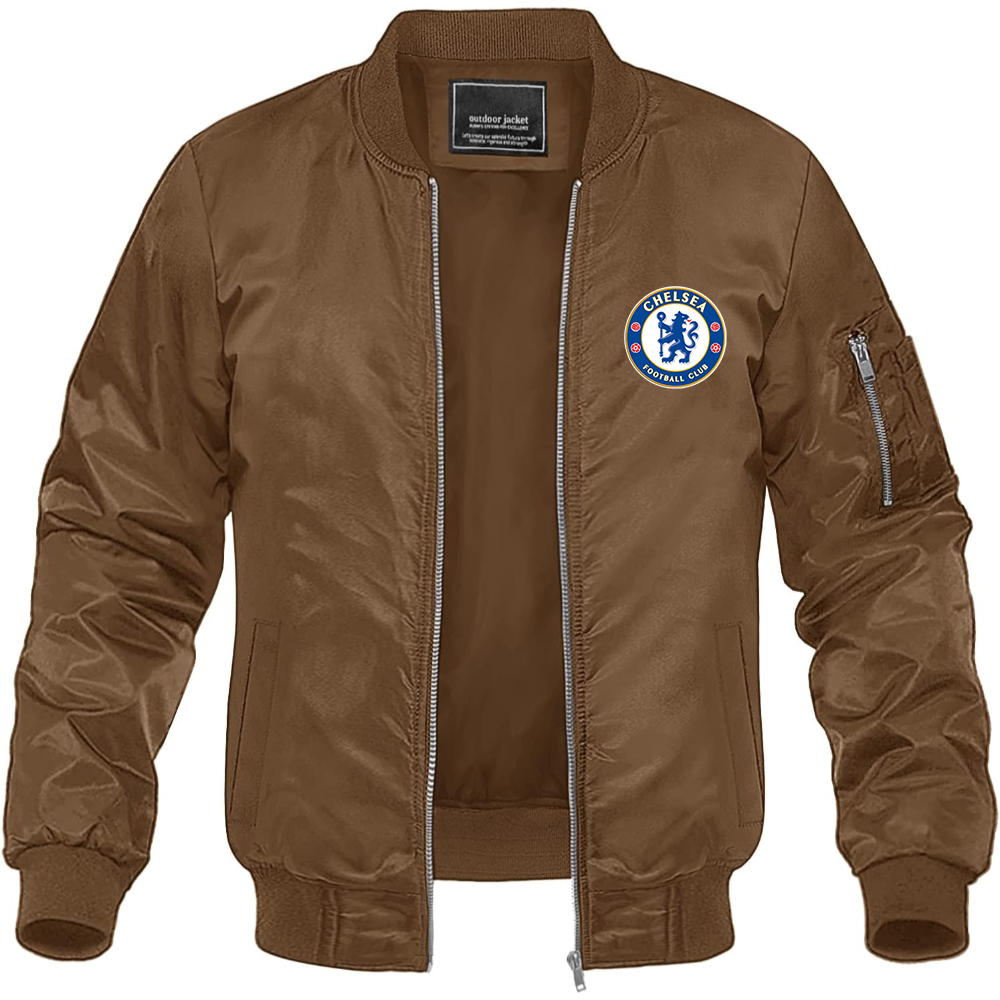 Men's Chelsea Soccer Lightweight Bomber Jacket Windbreaker Softshell Varsity Jacket Coat