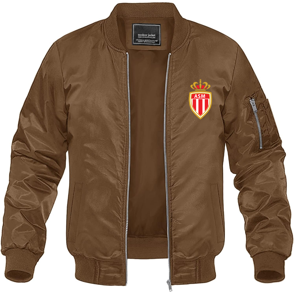 Men's AS Monaco FC Lightweight Bomber Jacket Windbreaker Softshell Varsity Jacket Coat