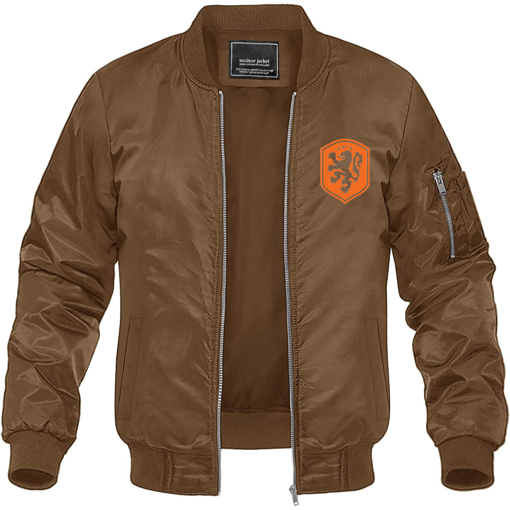 Men's Netherlands National Soccer Team Lightweight Bomber Jacket Windbreaker Softshell Varsity Jacket Coat