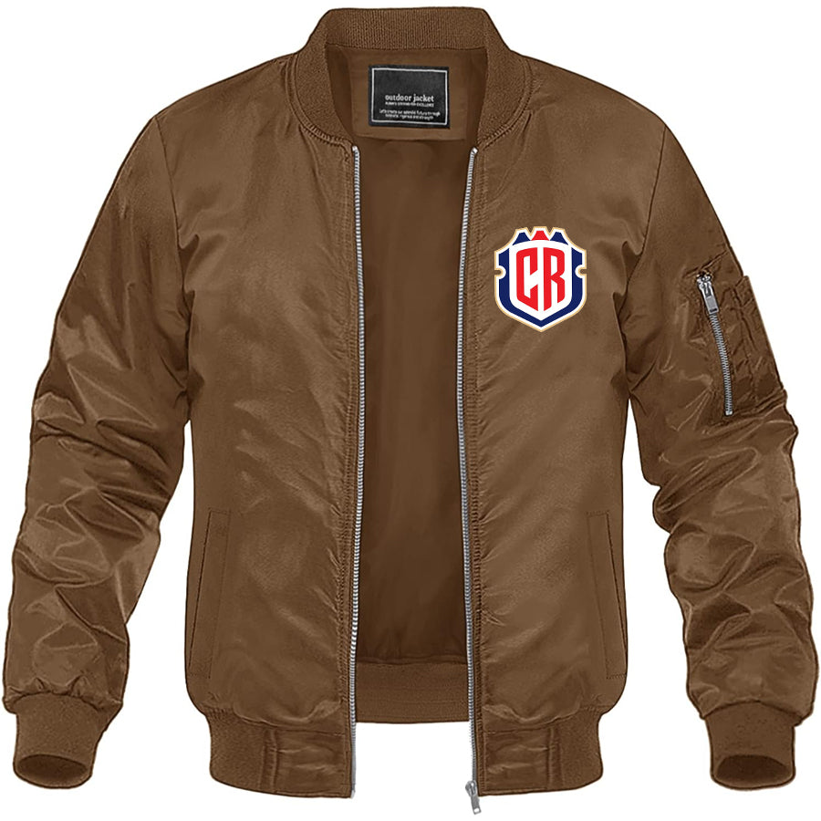 Men's Costa Rica National Soccer Team Lightweight Bomber Jacket Windbreaker Softshell Varsity Jacket Coat