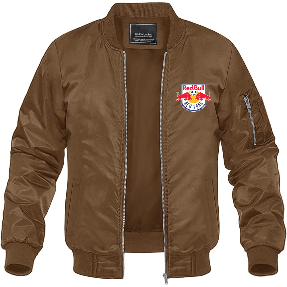 Men's New York Red Bulls FC Lightweight Bomber Jacket Windbreaker Softshell Varsity Jacket Coat