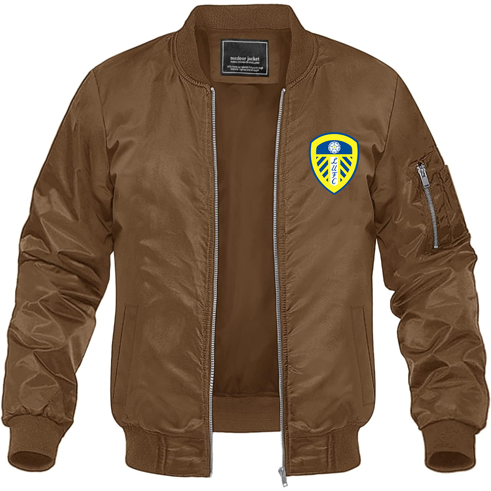 Men's Leeds United Football Club Lightweight Bomber Jacket Windbreaker Softshell Varsity Jacket Coat