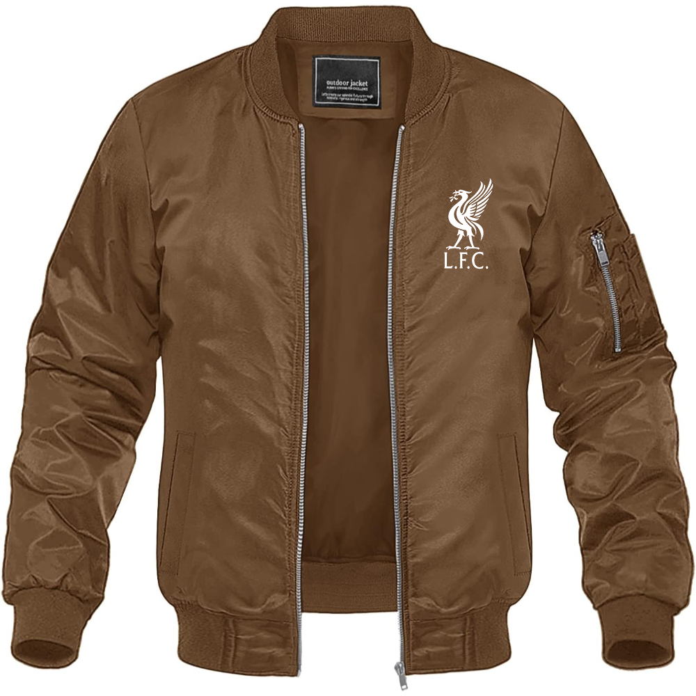 Men's Liverpool L.F.C. Soccer Lightweight Bomber Jacket Windbreaker Softshell Varsity Jacket Coat