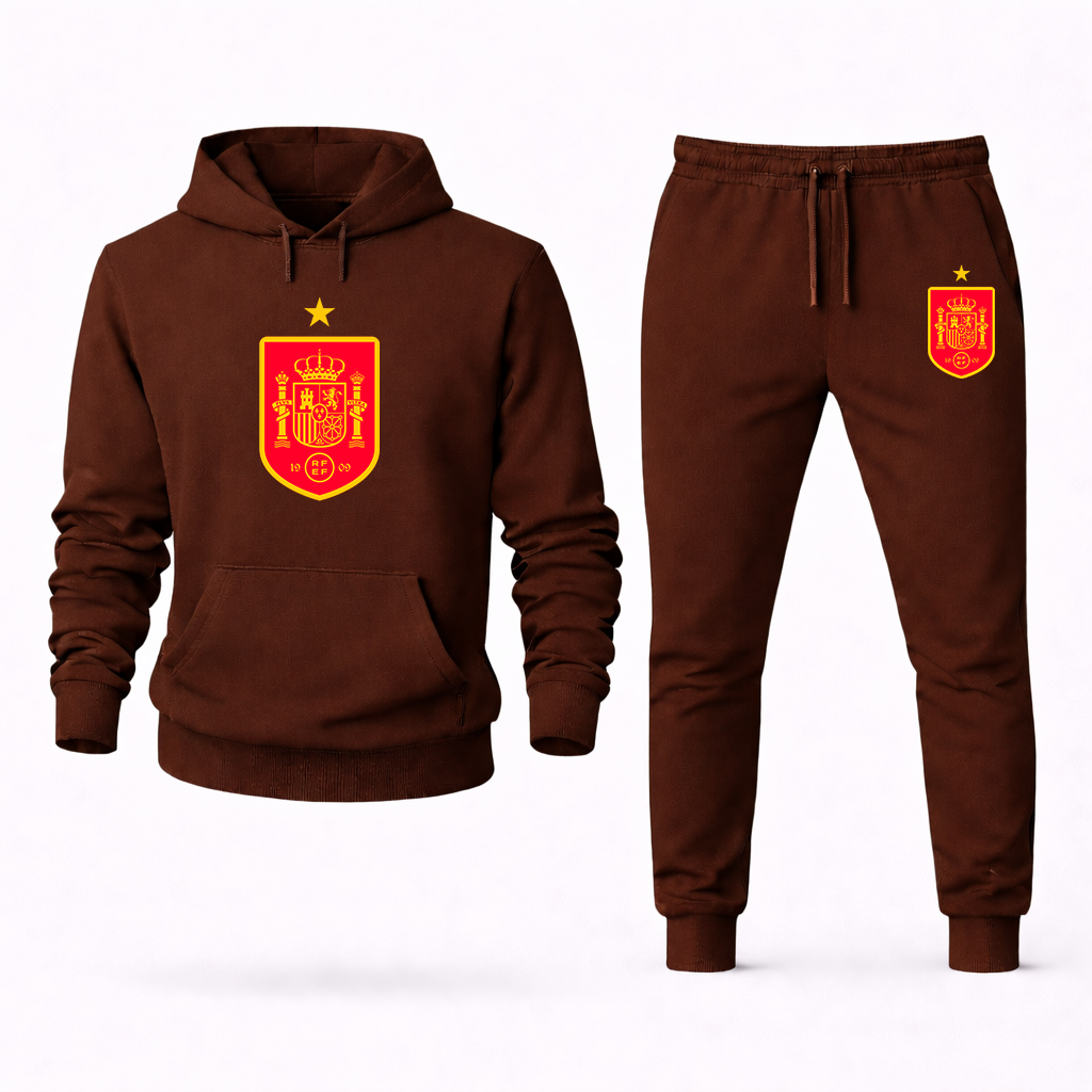 Men's Spain Red Logo National Soccer Team Hoodie Joggers Set