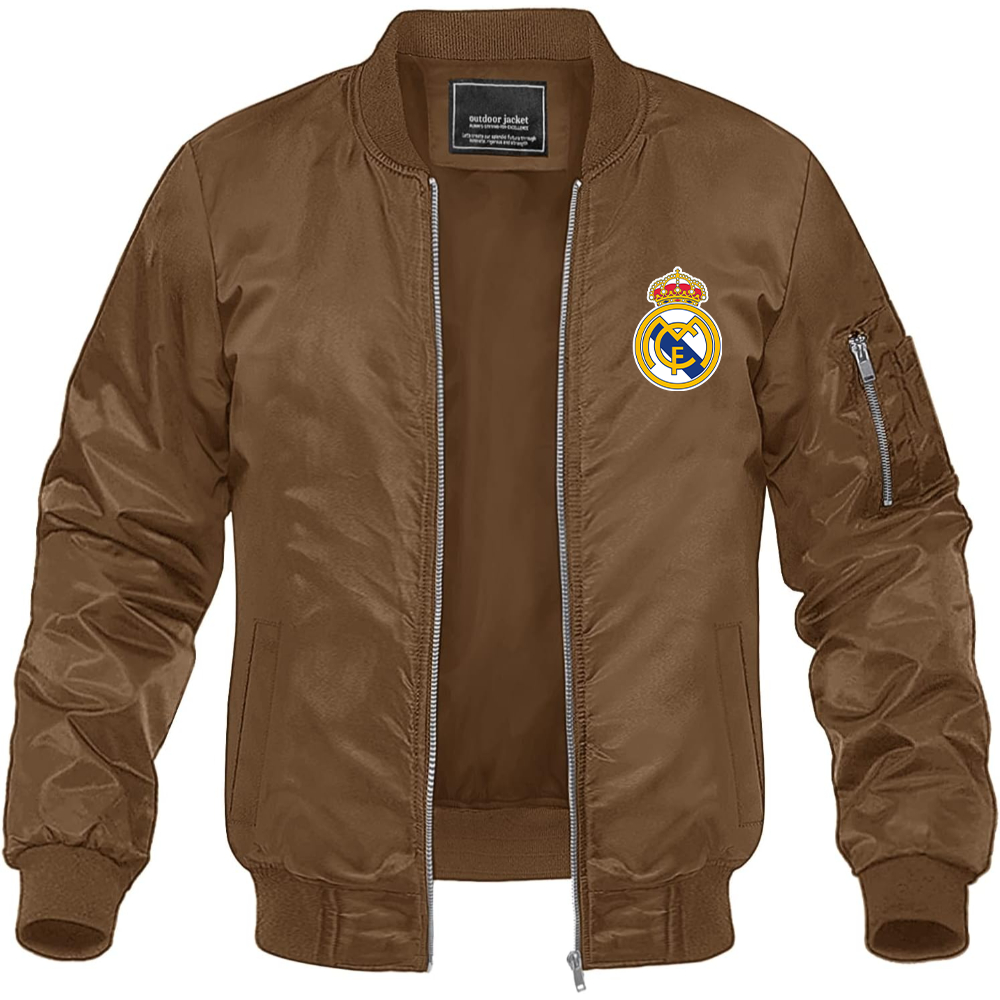 Men’s Real Madrid Soccer Lightweight Bomber Jacket Windbreaker Softshell Varsity Jacket Coat