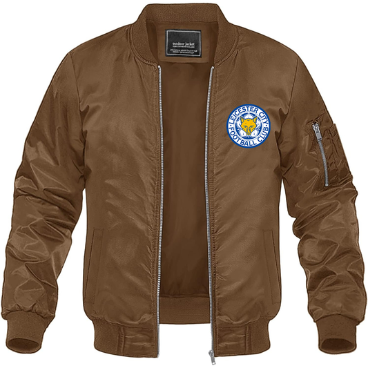 Men's Leicester City FC Lightweight Bomber Jacket Windbreaker Softshell Varsity Jacket Coat