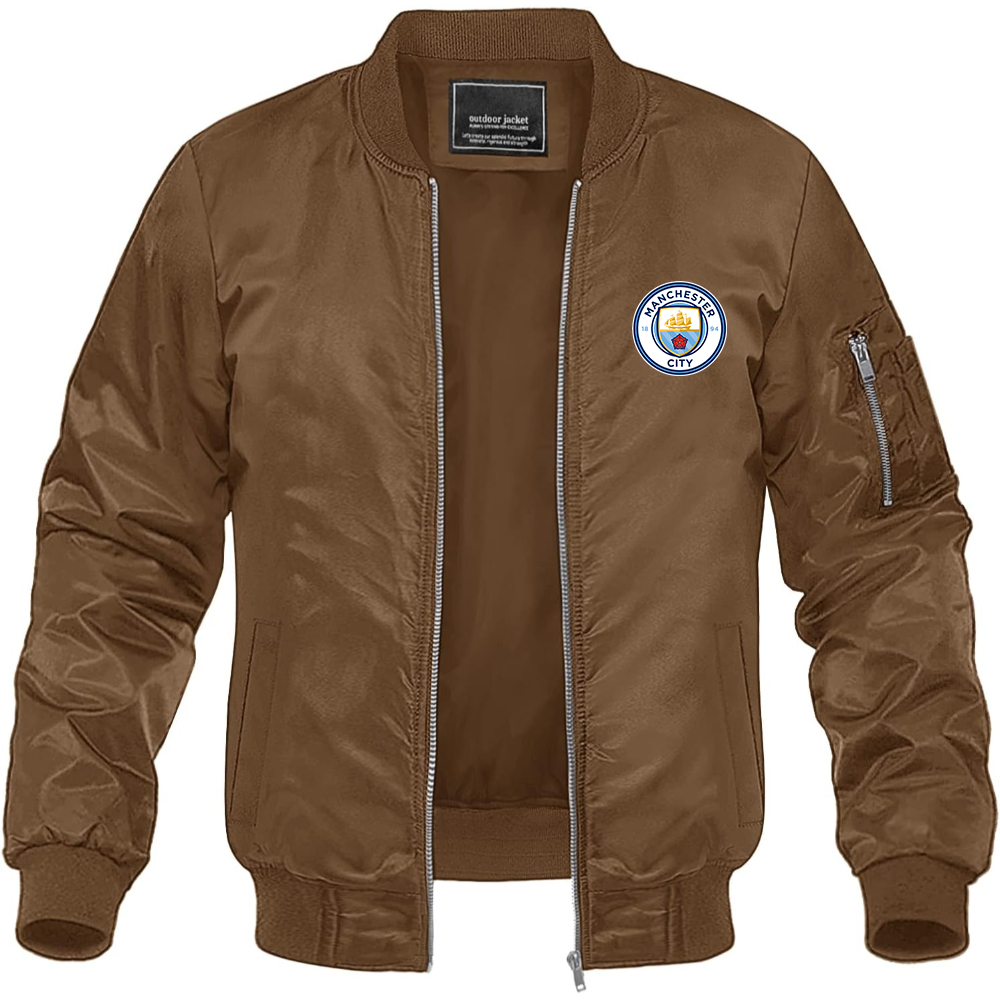 Men's Manchester City Soccer Lightweight Bomber Jacket Windbreaker Softshell Varsity Jacket Coat