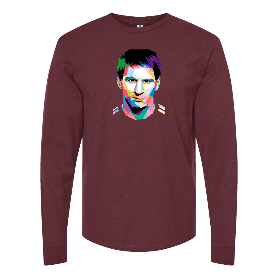 Men's Lionel Messi Face Art Soccer Long Sleeve T-Shirt