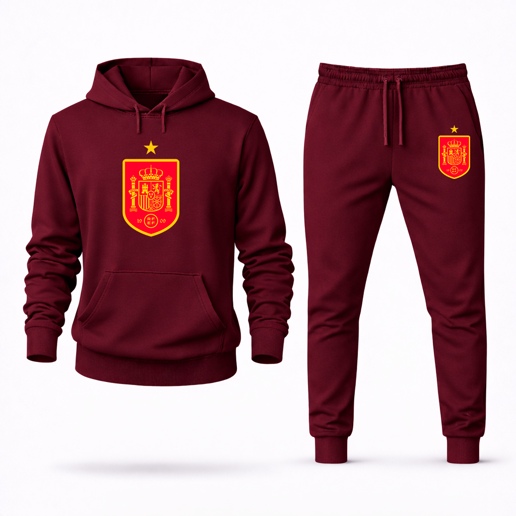 Men's Spain Red Logo National Soccer Team Hoodie Joggers Set