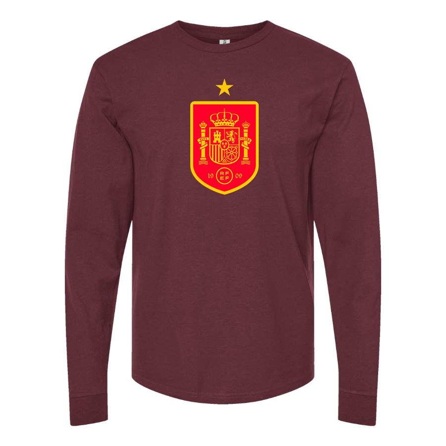 Men's Spain Red Logo National Soccer Team Long Sleeve T-Shirt