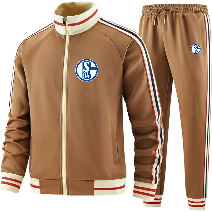 Men's  Schalke 04 FC - Premium Two-Piece Designer Tracksuit with Bold Striped Accents and Zippered Front - Elevated Athletic Wear