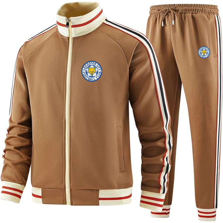 Men's Leicester City FC - Premium Two-Piece Designer Tracksuit with Bold Striped Accents and Zippered Front - Elevated Athletic Wear