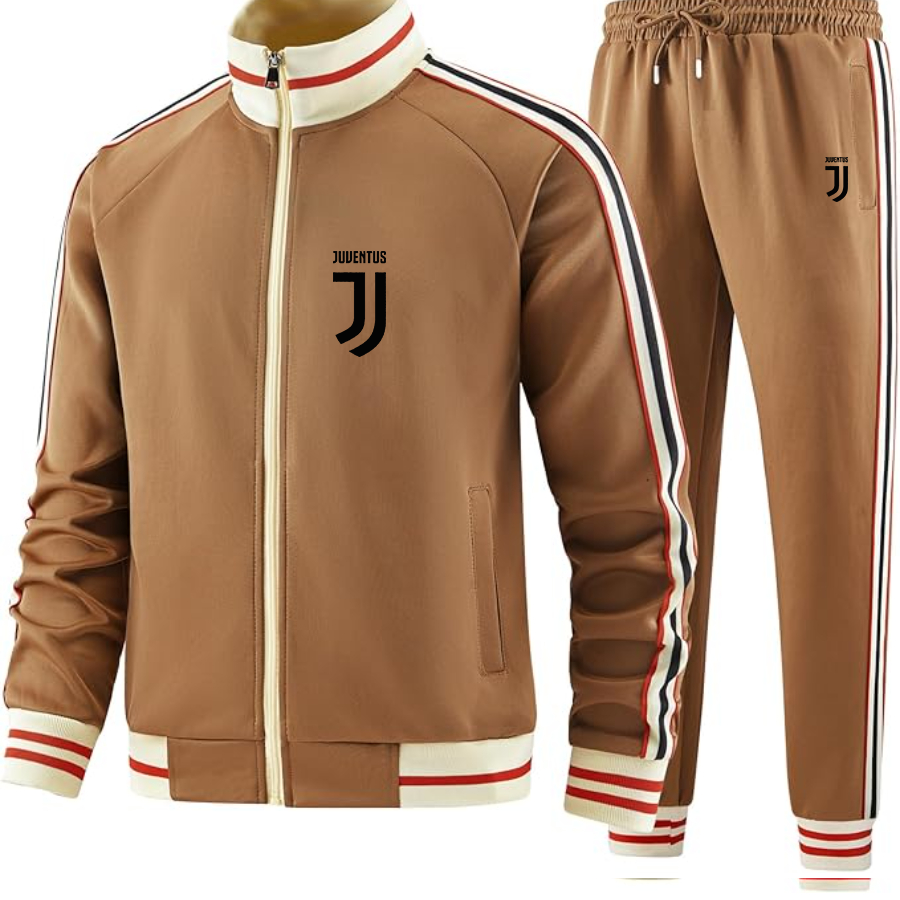 Men's Juventus Soccer  - Premium Two-Piece Designer Tracksuit with Bold Striped Accents and Zippered Front - Elevated Athletic Wear