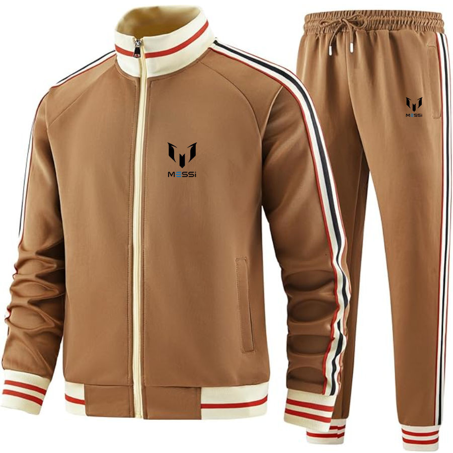 Men's  Lionel Messi  - Premium Two-Piece Designer Tracksuit with Bold Striped Accents and Zippered Front - Elevated Athletic Wear