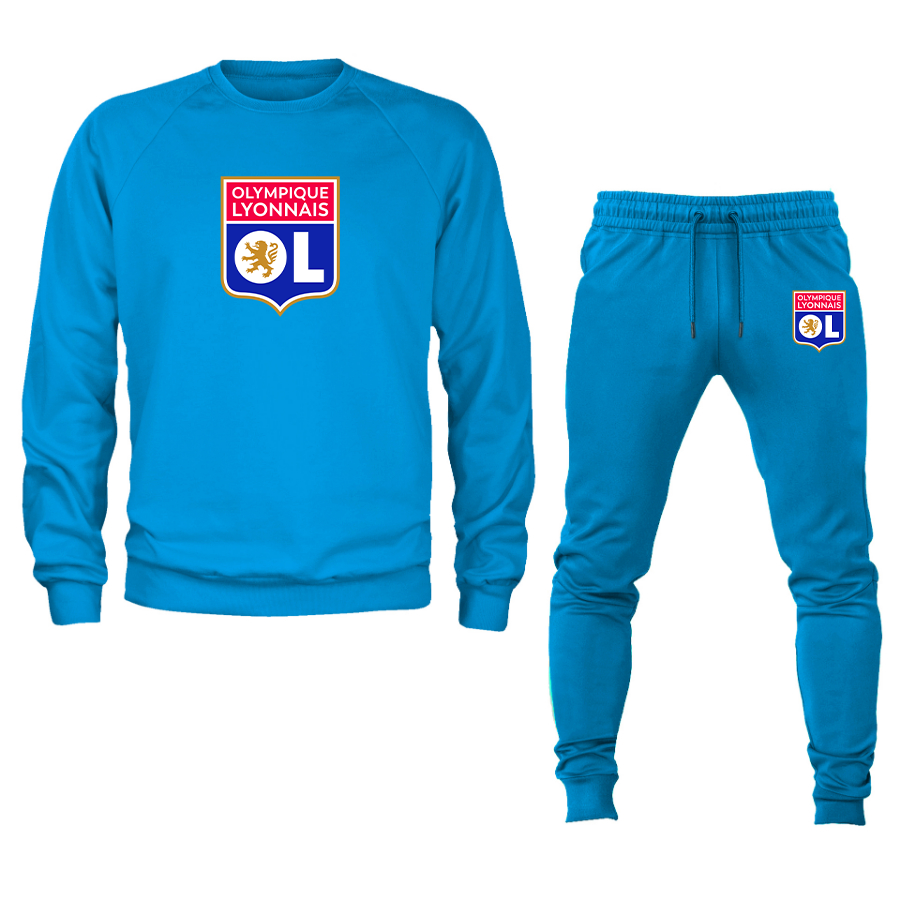 Men's Olympique Lyonnais FC Crewneck Sweatshirt Joggers Suit