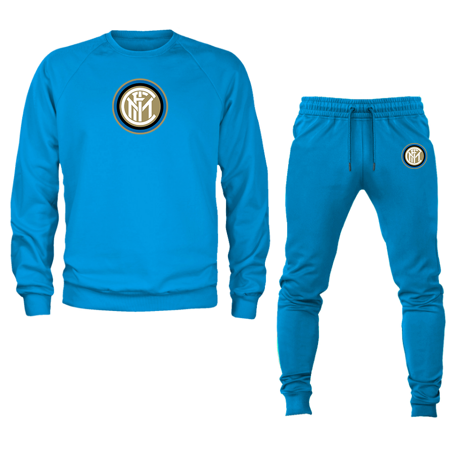 Men's Inter Milan Soccer Logo Crewneck Sweatshirt Joggers Suit