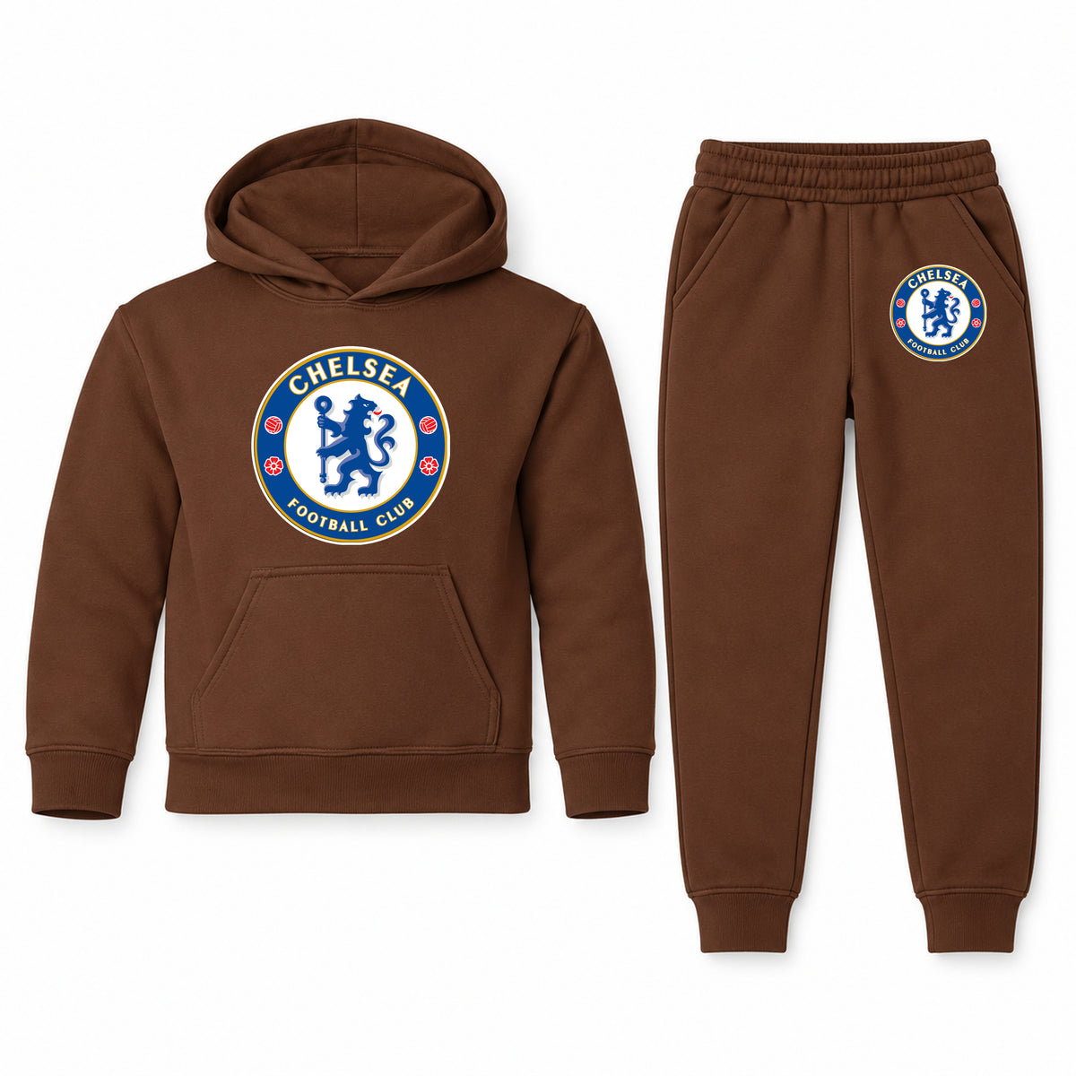 Chelsea Soccer youth hoodie jogger set, Brown, Youth Large ages 10–12