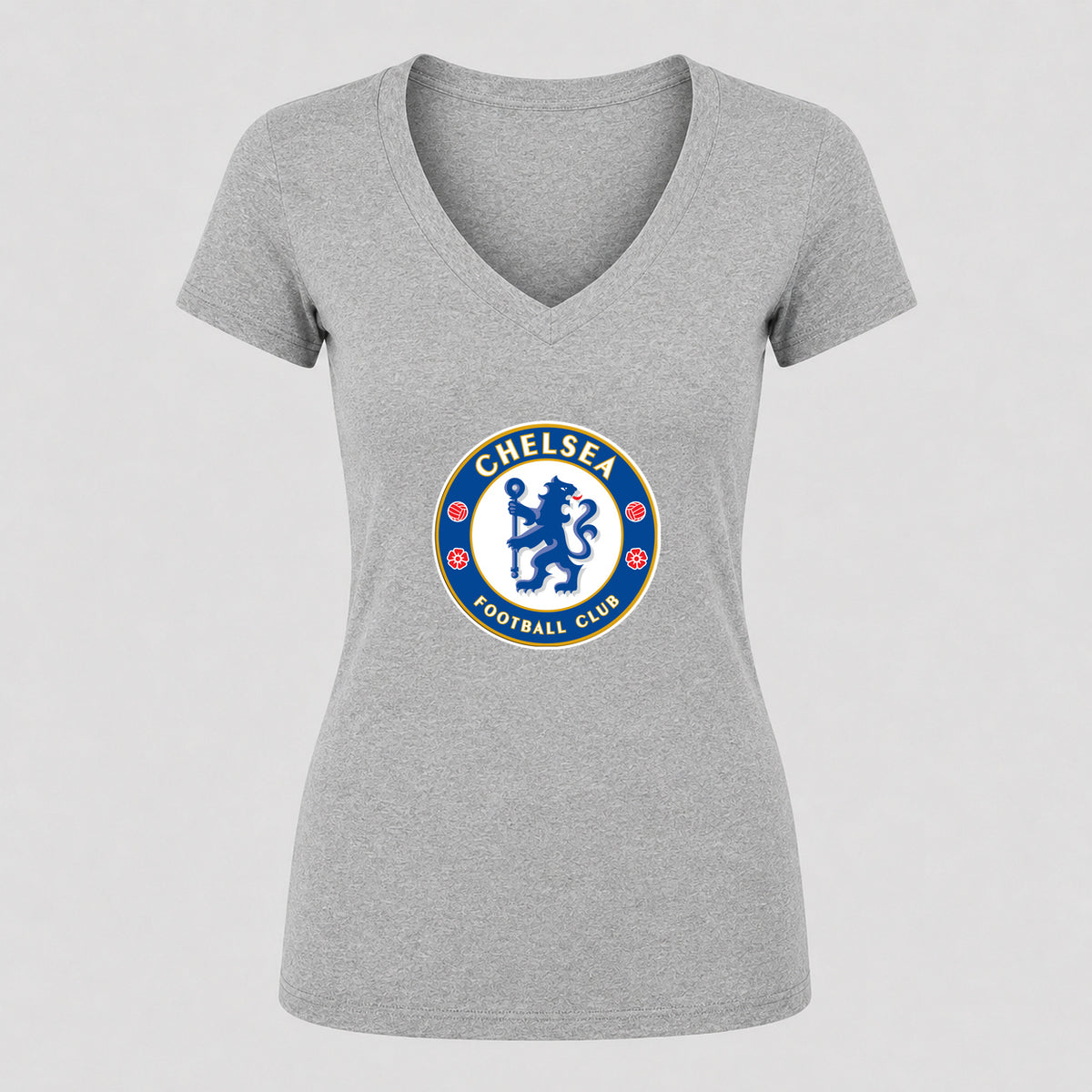 Women's Chelsea Soccer V-Neck T-Shirt | Color: Gray | Original artwork on Drive garment