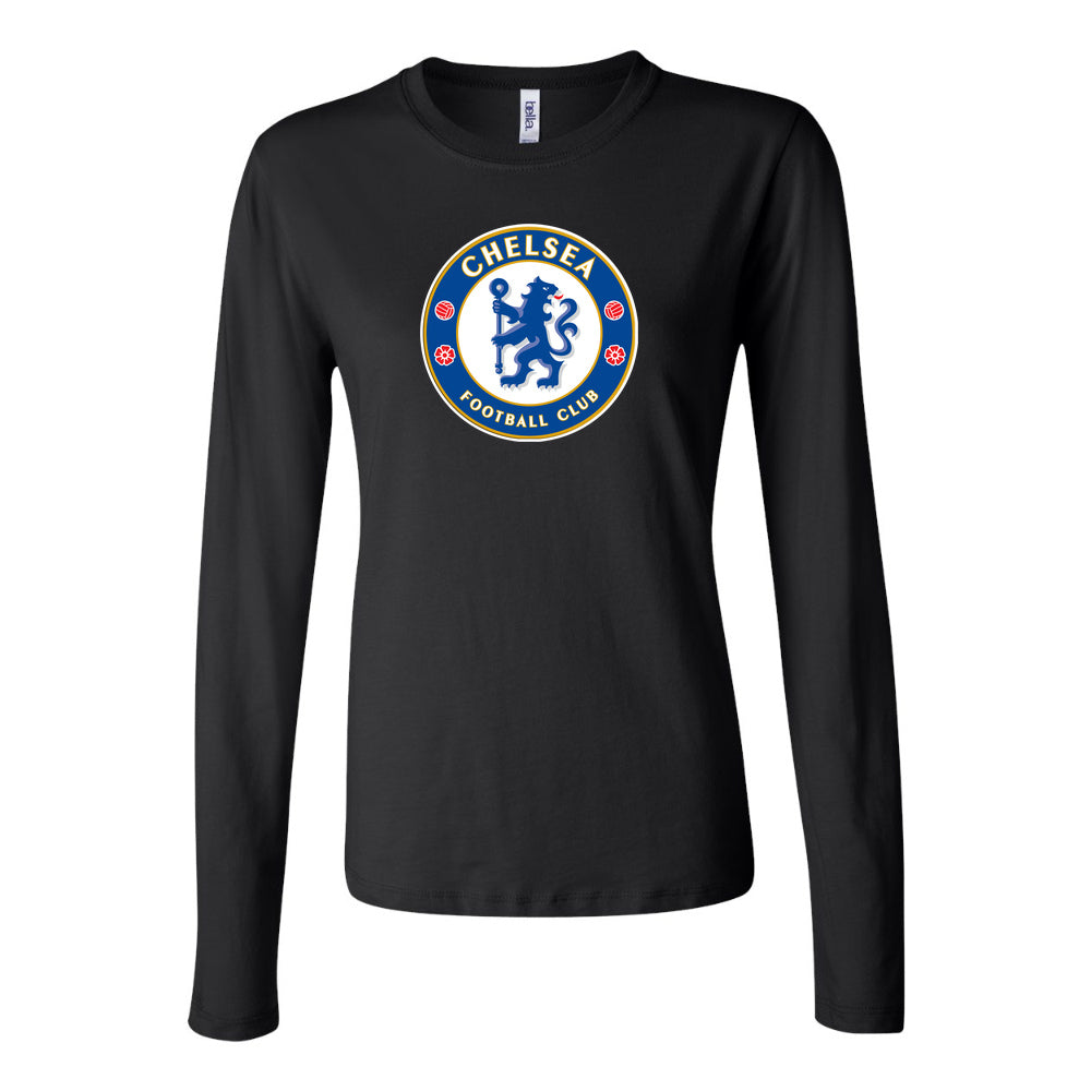 Women's Chelsea Soccer Long Sleeve T-Shirt | Color: Black | Original artwork on Drive garment