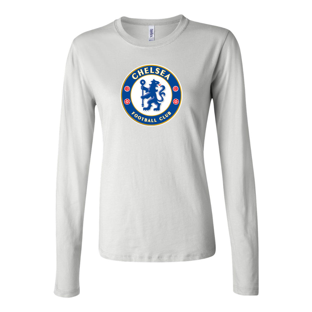 Women's Chelsea Soccer Long Sleeve T-Shirt | Color: White | Original artwork on Drive garment