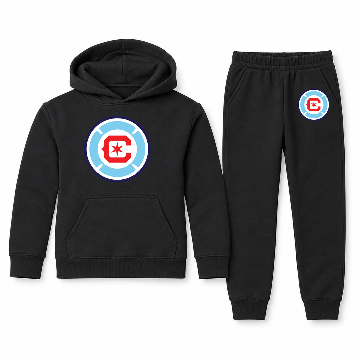 Chicago Fire Soccer youth hoodie jogger set, Black, Youth Large ages 10–12