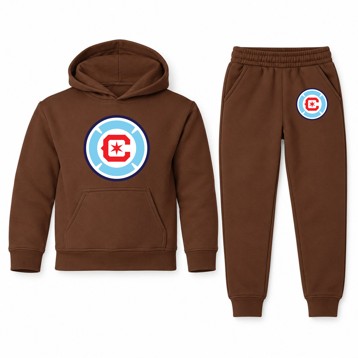 Chicago Fire Soccer youth hoodie jogger set, Brown, Youth Large ages 10–12