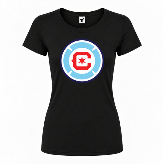 Women's Chicago Fire Soccer Round Neck T-Shirt | Color: Black