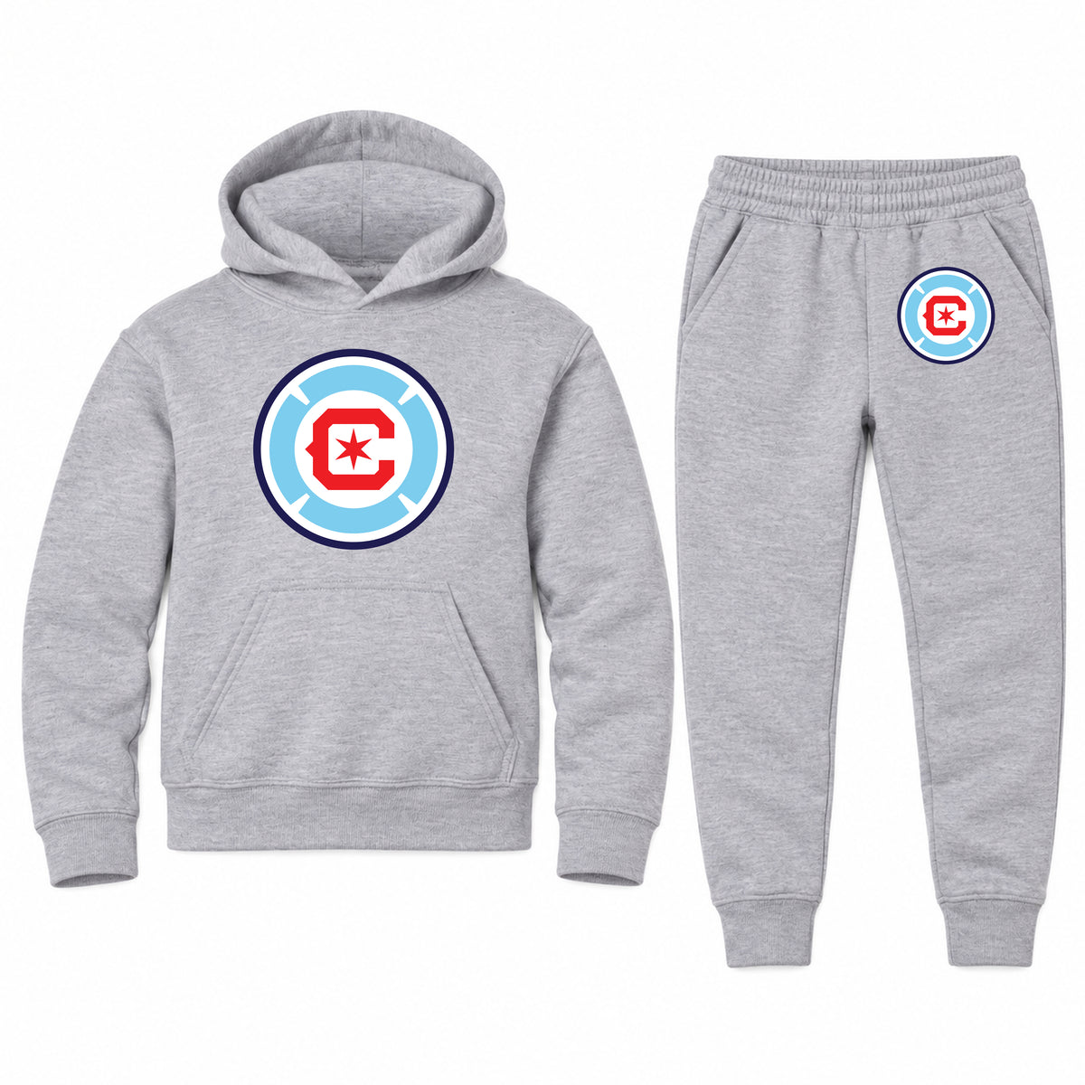 Chicago Fire Soccer youth hoodie jogger set, Sports Grey, Youth Large ages 10–12