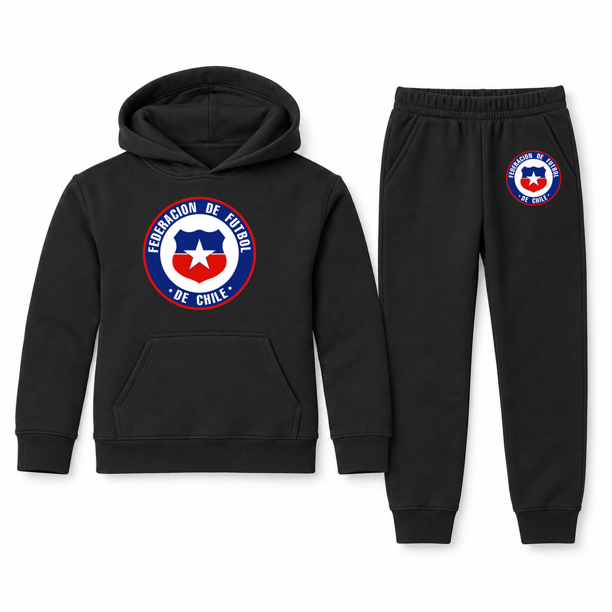Chile National Soccer Team youth hoodie jogger set, Black, Youth Large ages 10–12