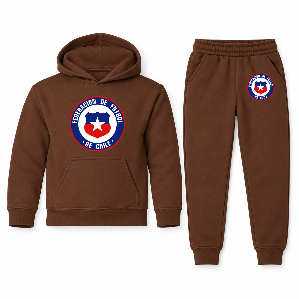 Chile National Soccer Team youth hoodie jogger set, Brown, Youth Large ages 10–12