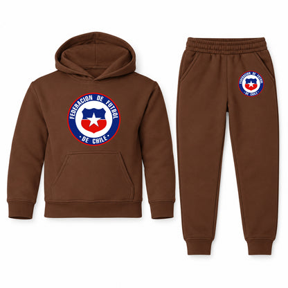 Chile National Soccer Team youth hoodie jogger set, Brown, Youth Large ages 10–12