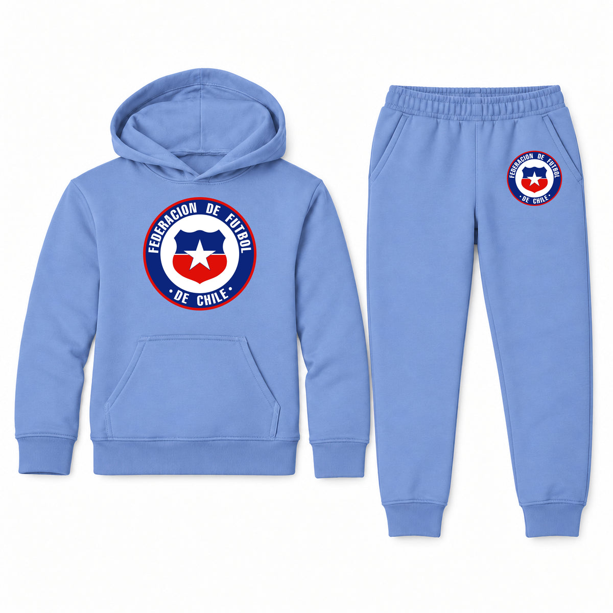 Chile National Soccer Team youth hoodie jogger set, Carolina Blue, Youth Large ages 10–12