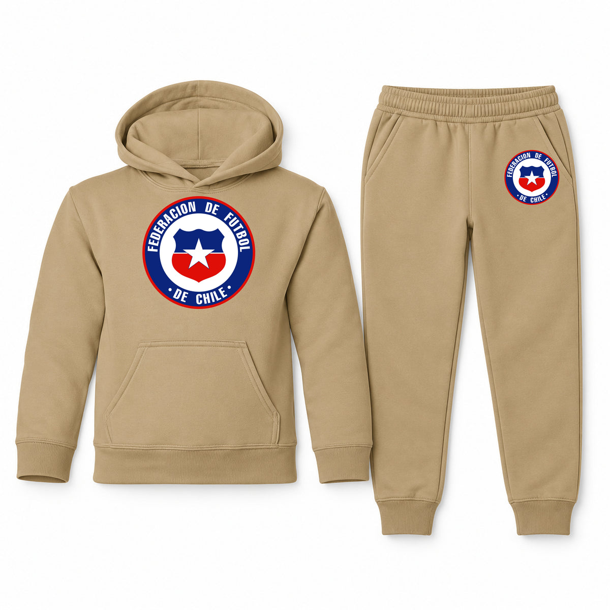 Chile National Soccer Team youth hoodie jogger set, Khaki, Youth Large ages 10–12