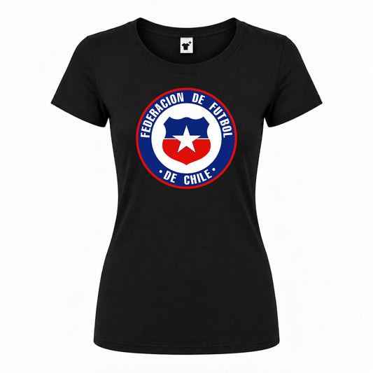 Women's Chile National Soccer Team Round Neck T-Shirt | Color: Black