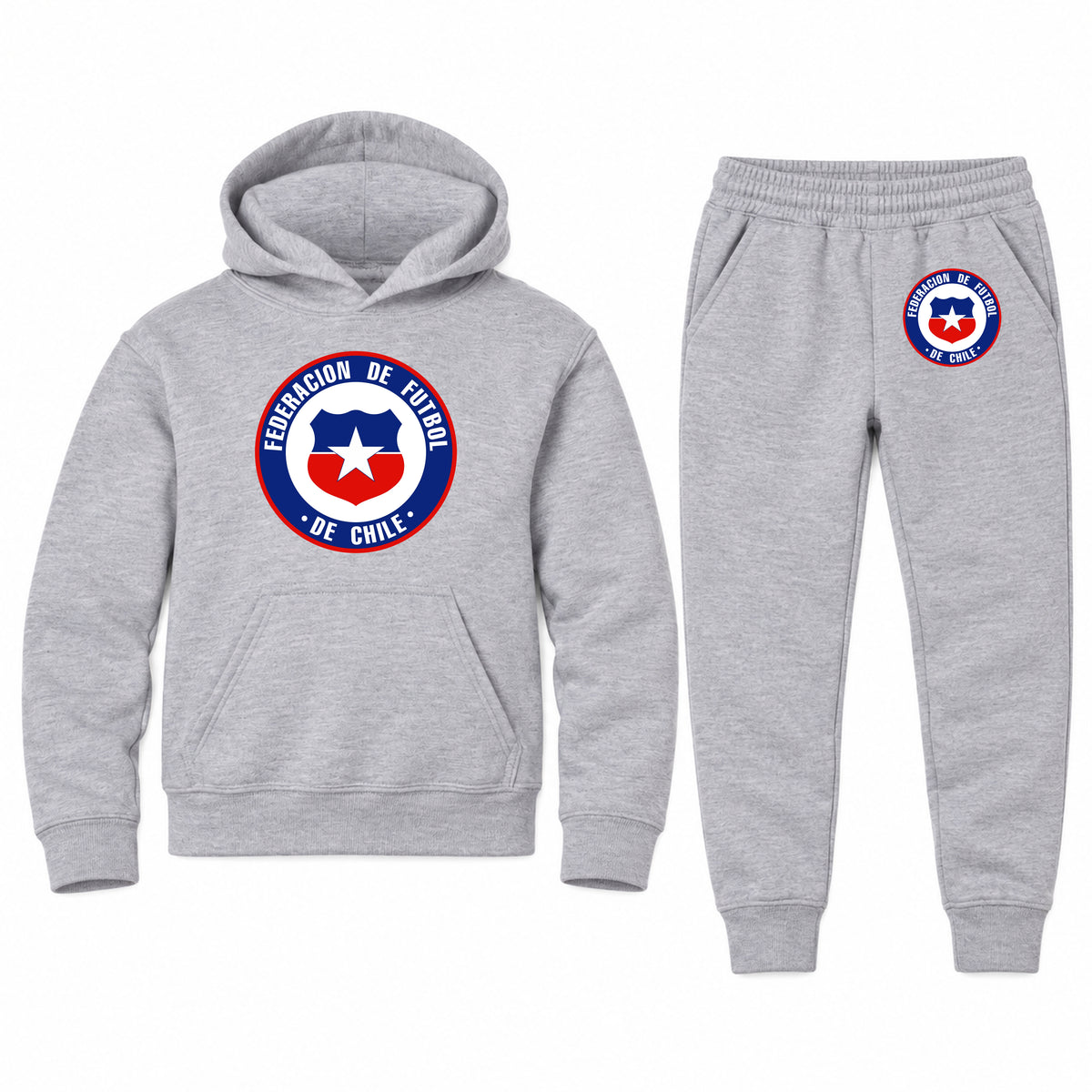 Chile National Soccer Team youth hoodie jogger set, Sports Grey, Youth Large ages 10–12