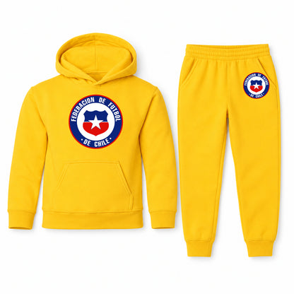 Chile National Soccer Team youth hoodie jogger set, Yellow, Youth Large ages 10–12