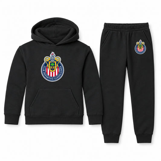 Chivas Football Club youth hoodie jogger set, Black, Youth Large ages 10–12
