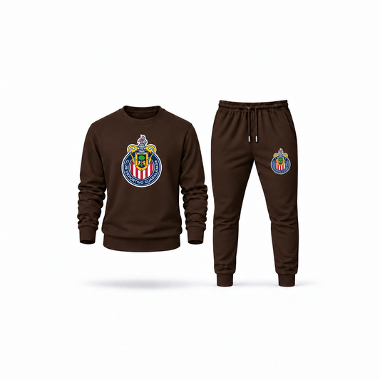 Men's Chivas Football Club Sweatshirt Joggers Set | Color: Brown | Main